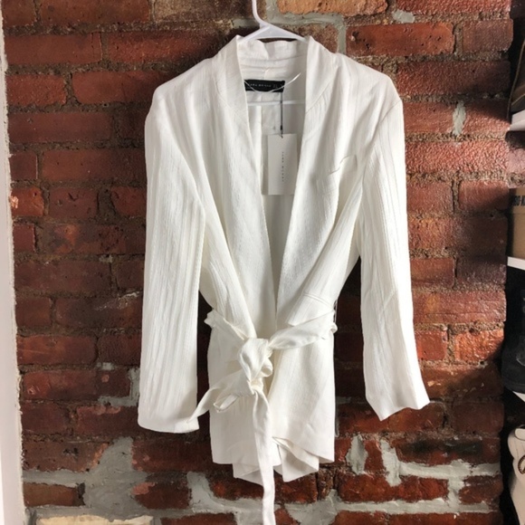 Zara Jackets & Blazers - Zara Textured White Blazer with Tie S